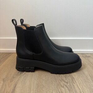 Coach Reid Bootie Black Leather Platform Lug Sole Chelsea Boots Size 7.5B CM588